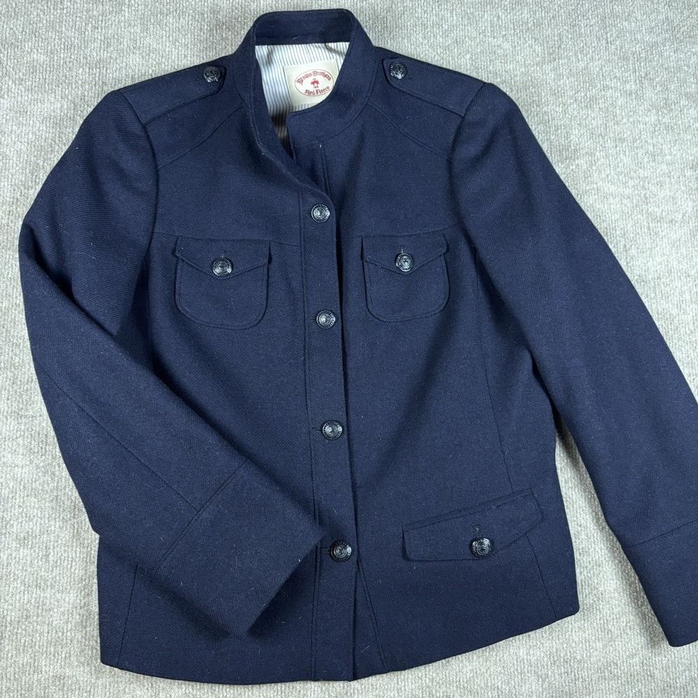 Brooks Brothers Red Fleece Womens 10 Navy Wool Military Jacket Coat Button